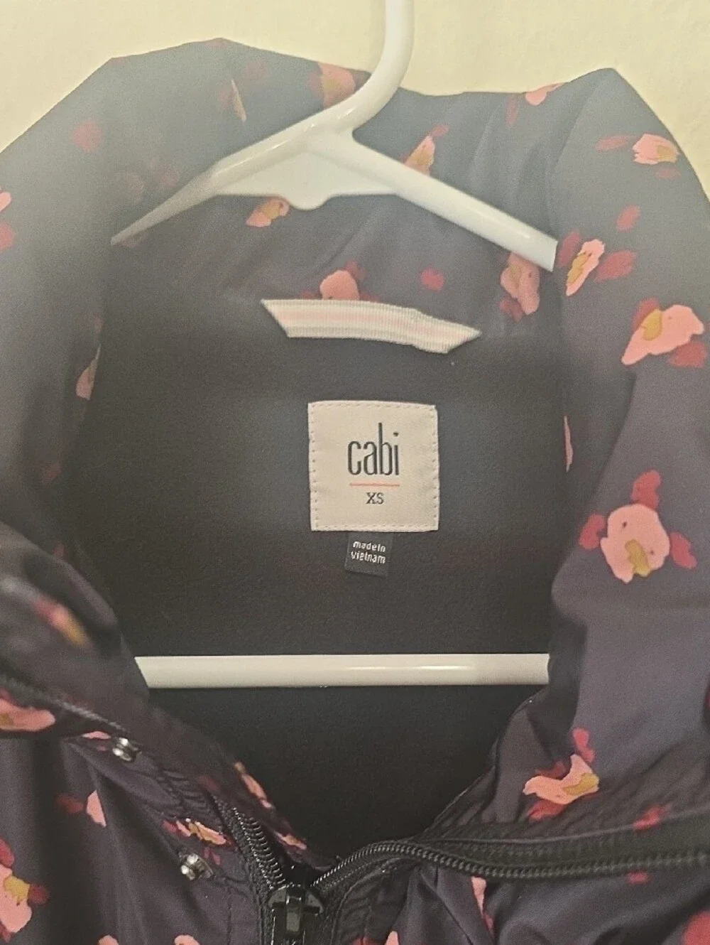 CAbi Black Puffer Jacket with Pink Spot Floral Print XS